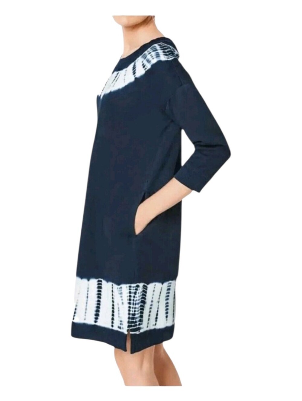 Pure Jill Women Navy Blue Tie Dye Organic Cotton Sweatshirt Dress Medium